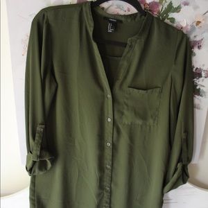Green Silky Forever 21 Small Long Sleeve Blouse